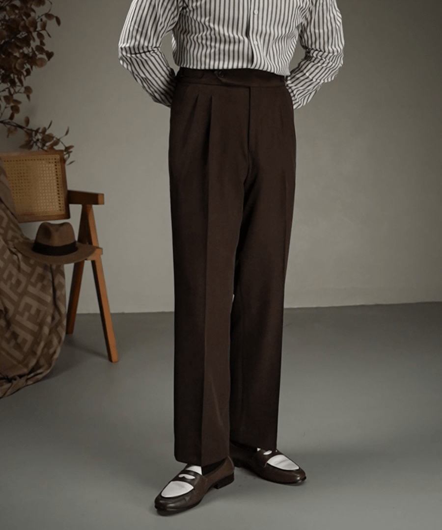 aesido Coffee Retro High Waist Straight Leg Casual Men's Trousers