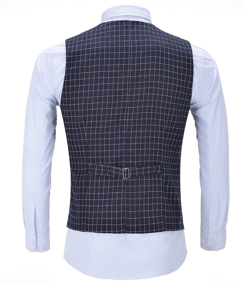 aesido Double Breasted Houndstooth V Neck Waistcoat