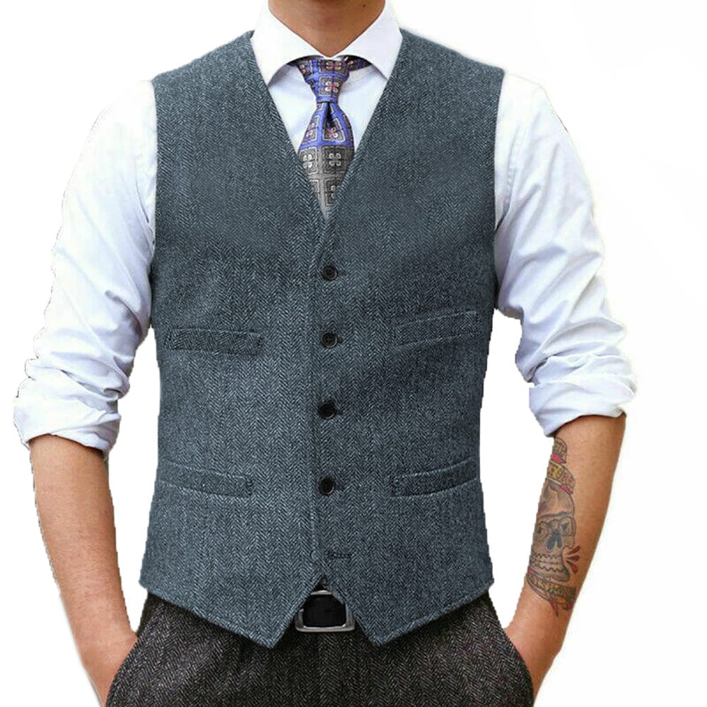 aesido Fashion Men's Suit Vest Herringbone V Neck Waistcoat