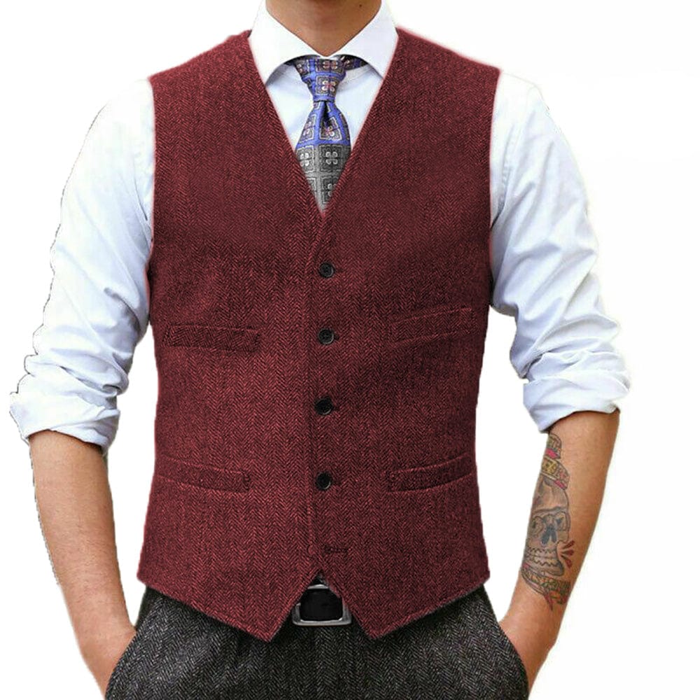 aesido Fashion Men's Suit Vest Herringbone V Neck Waistcoat