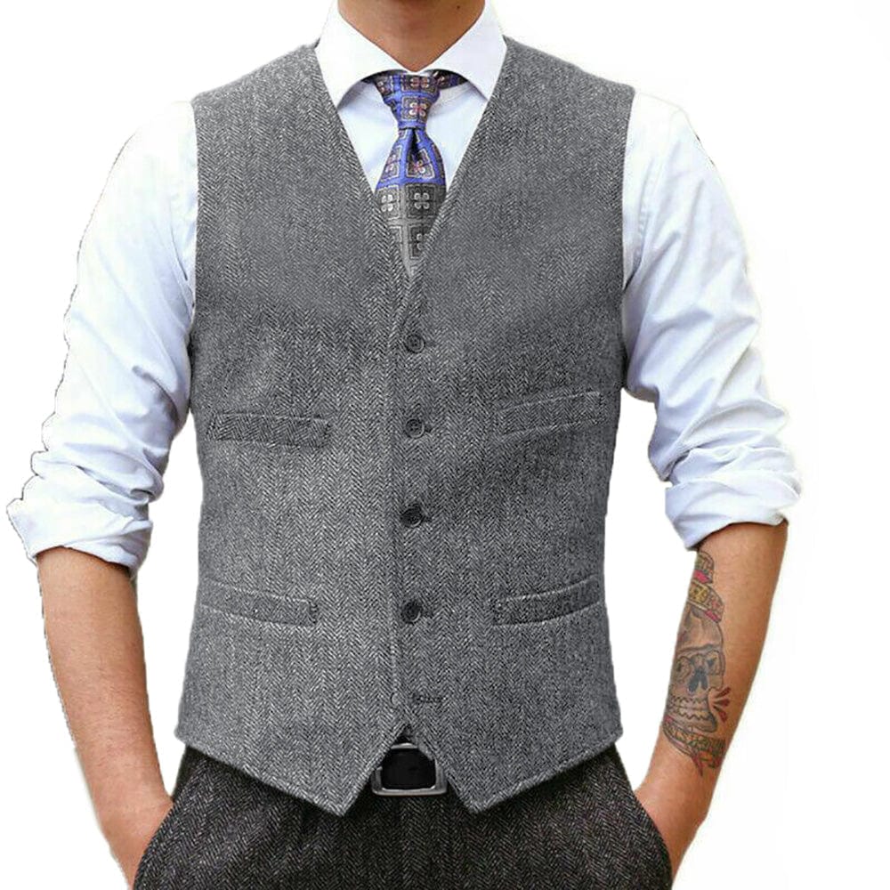 aesido Fashion Men's Suit Vest Herringbone V Neck Waistcoat