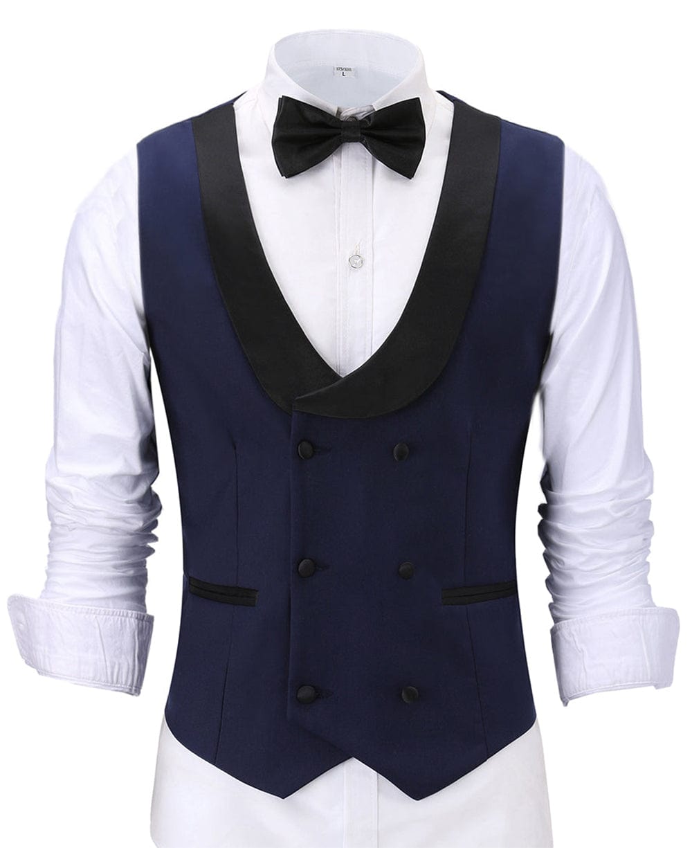 aesido Flat Shawl Lapel Navy Waistcoat