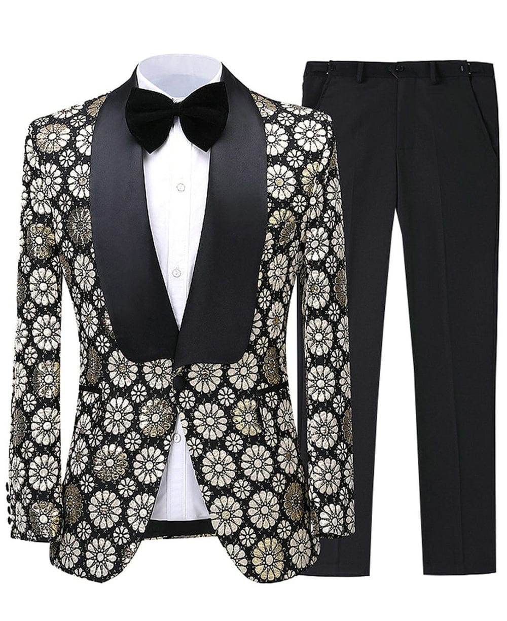 aesido Flower Patterned Tuxedos Shawl Lapel 2 Pieces Mens Suit (Blazer+Pants)