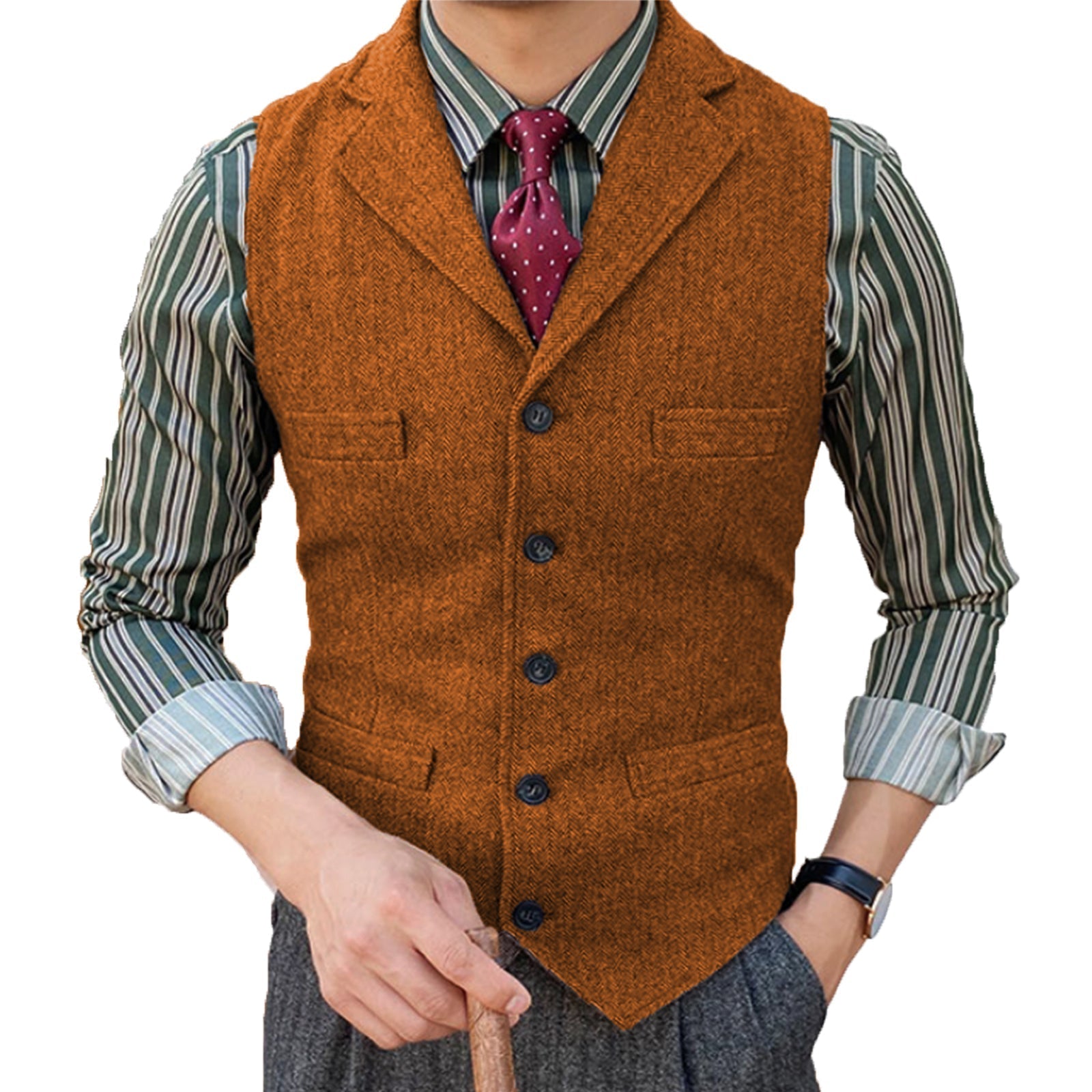 Formal Men s Suit Vest Herringbone Notch Lapel Waistcoat Aesido