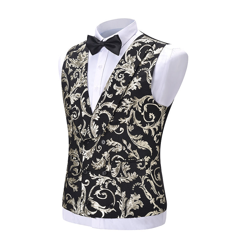 aesido Formal Men's Suit Vest Patterned Shawl Lapel Waistcoat