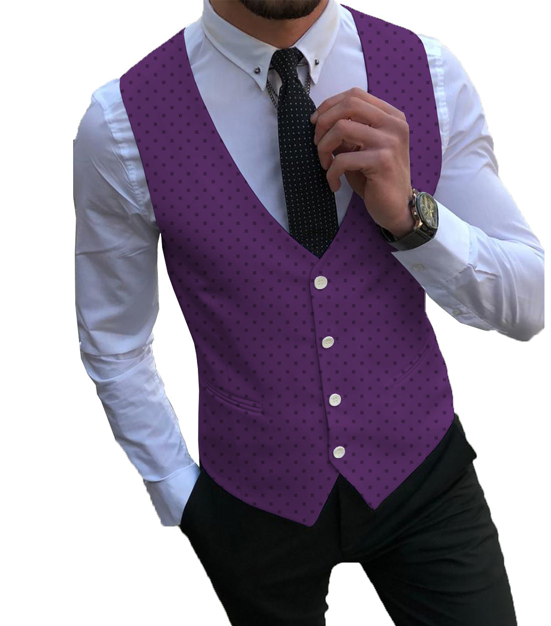 aesido Formal Men's Suit Vest Printed V Lapel Waistcoat