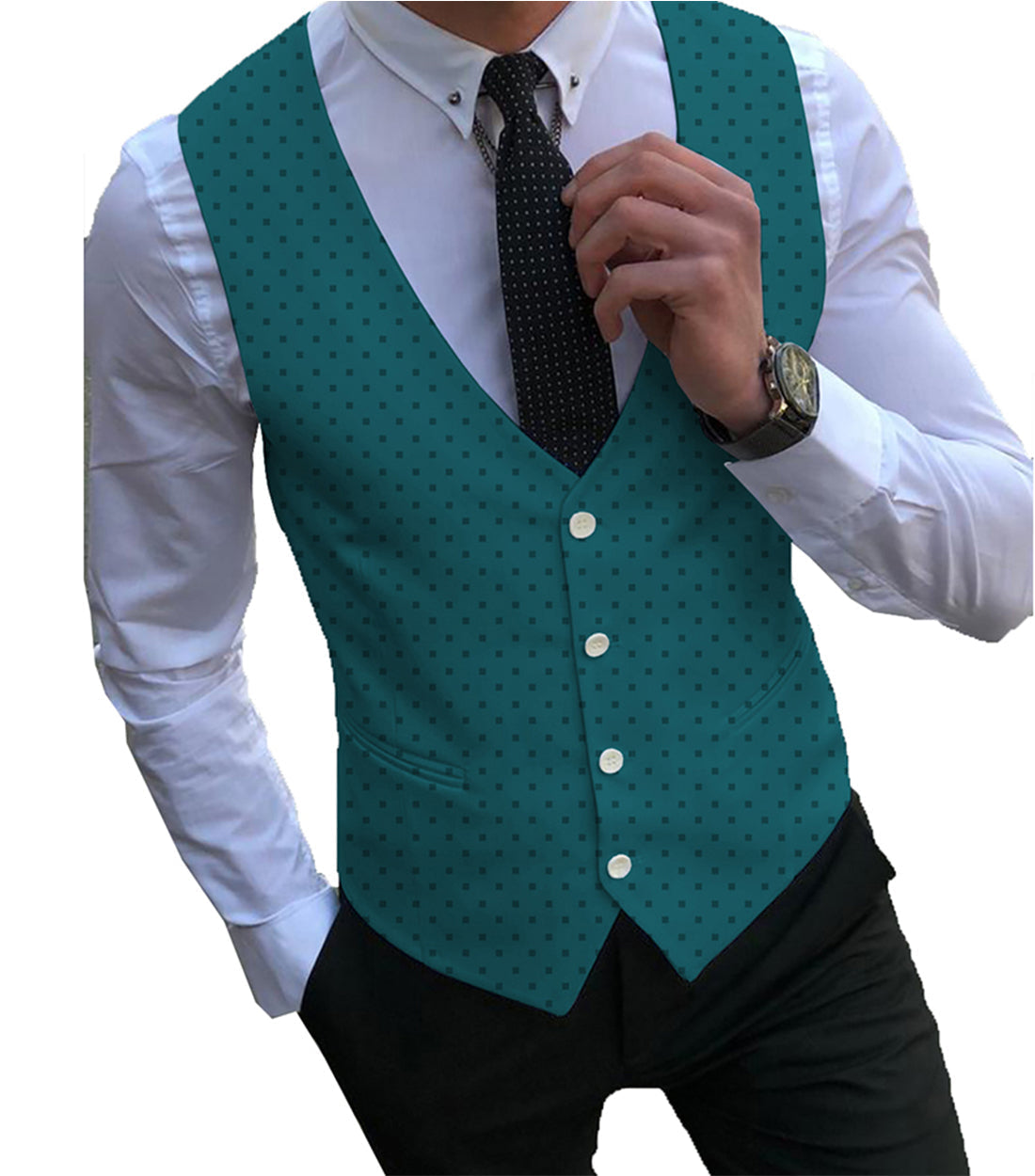 aesido Formal Men's Suit Vest Printed V Lapel Waistcoat