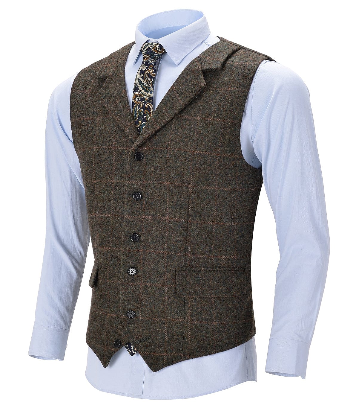 aesido Formal Tweed Plaid Notch Lapel Waistcoat Slim Fit Suit Vest