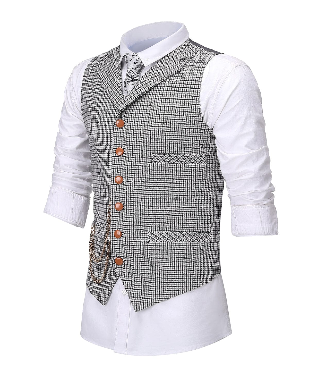 aesido Formal Vintage Houndstooth Notch Lapel Waistcoat