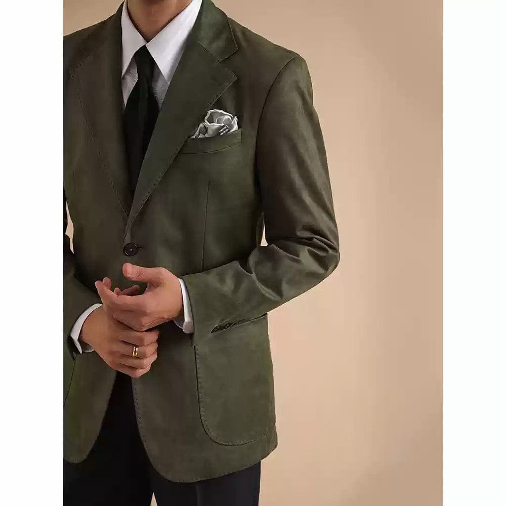 aesido Green Vintage Suede Jacket Business Casual Notch Lapel Men Blazer