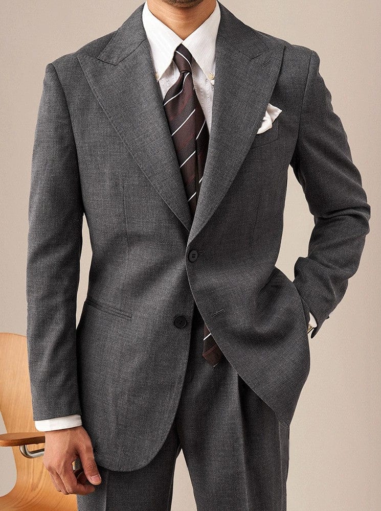 aesido Grey 2 Piece Business Casual Peak Lapel Men Suit (Blazer+Pants)