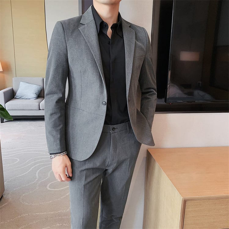 aesido Grey 2 piece Business Casual Slim Fit Men's Suit (Blazer+Pants)