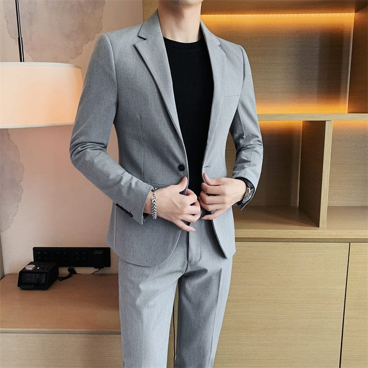 aesido Grey 2 piece Business Casual Slim Fit Men's Suit (Blazer+Pants)