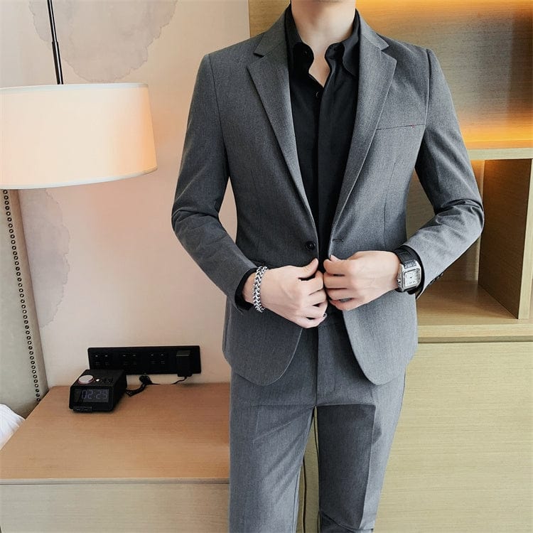 aesido Grey 2 piece Business Casual Slim Fit Men's Suit (Blazer+Pants)