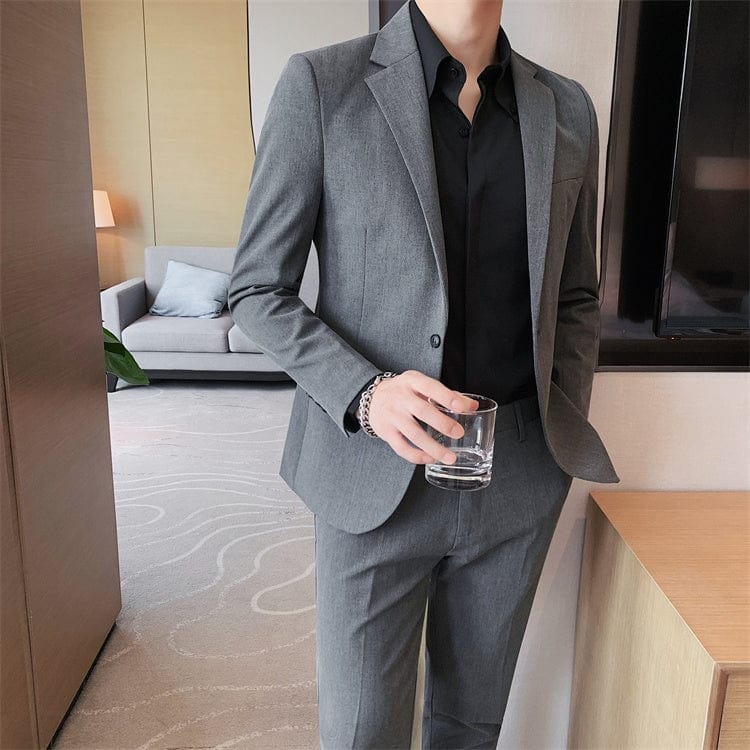 aesido Grey 2 piece Business Casual Slim Fit Men's Suit (Blazer+Pants)