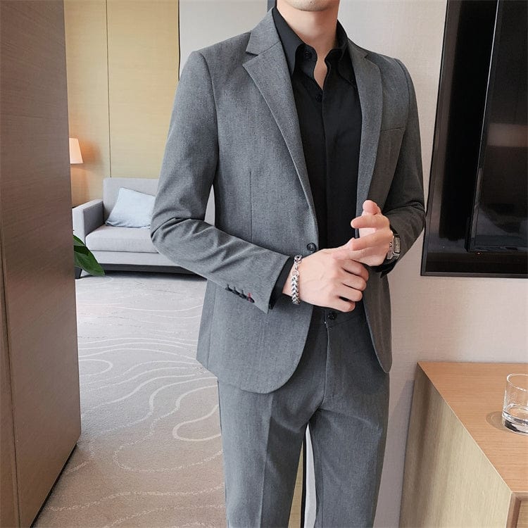 aesido Grey 2 piece Business Casual Slim Fit Men's Suit (Blazer+Pants)