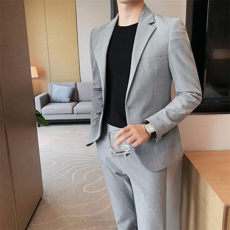 aesido Grey 2 piece Business Casual Slim Fit Men's Suit (Blazer+Pants)