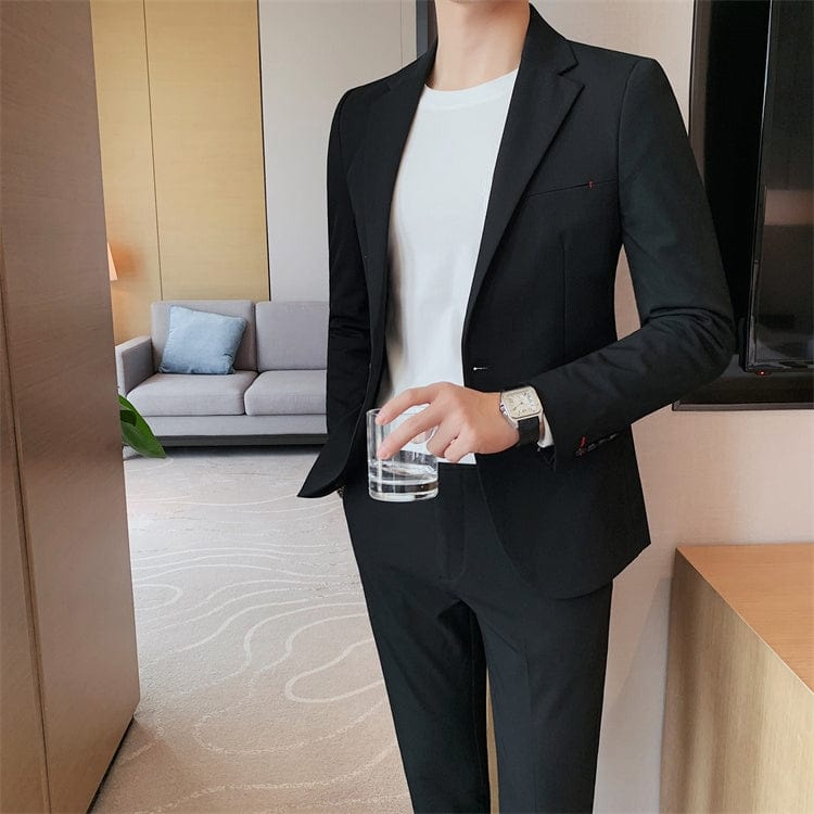 aesido Grey 2 piece Business Casual Slim Fit Men's Suit (Blazer+Pants)