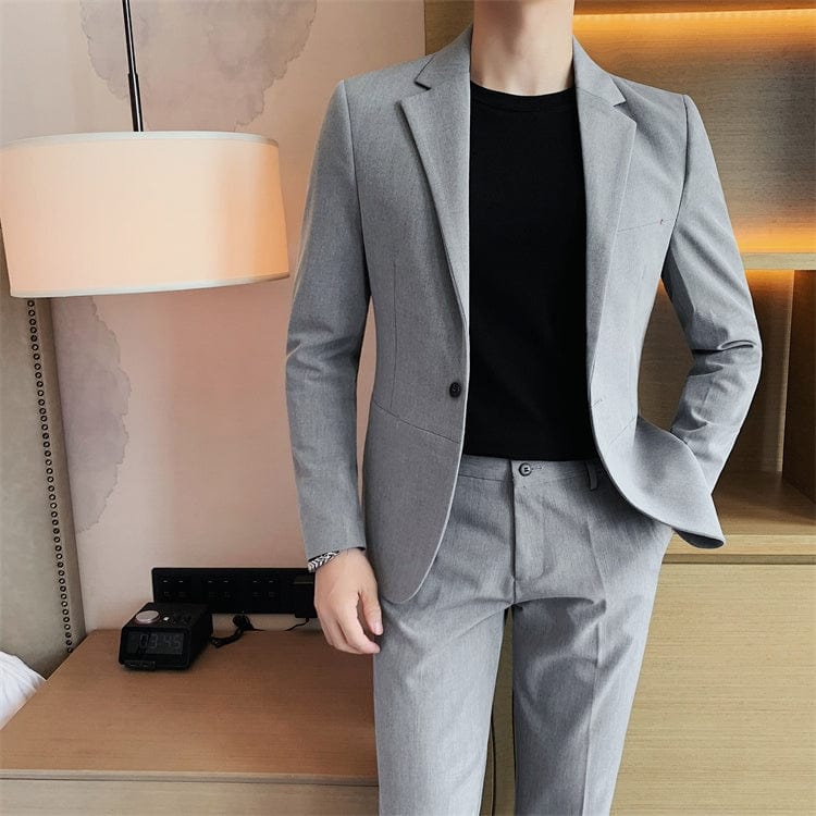 aesido Grey 2 piece Business Casual Slim Fit Men's Suit (Blazer+Pants)