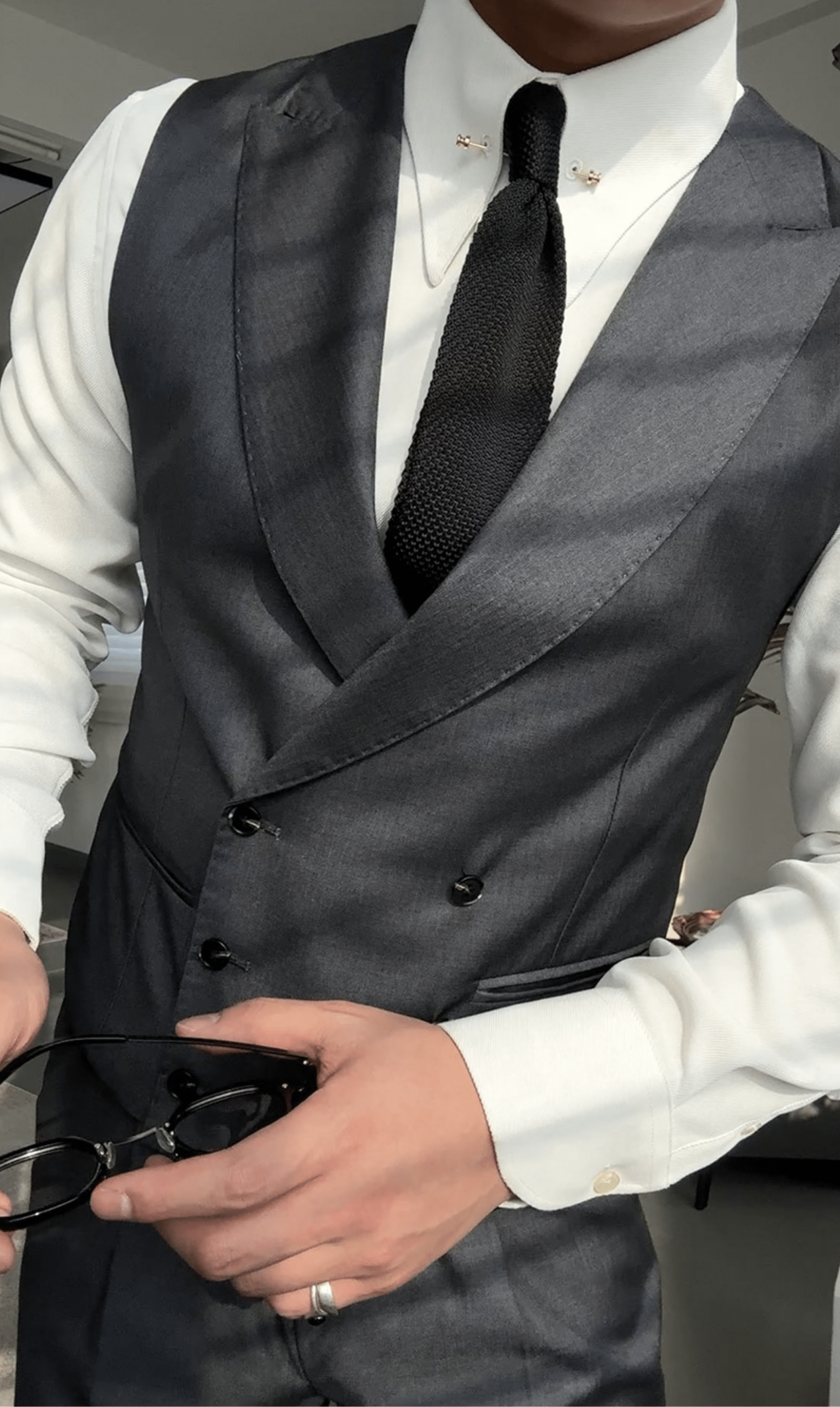 aesido Grey Business Casual Slim Fit Men's Vest