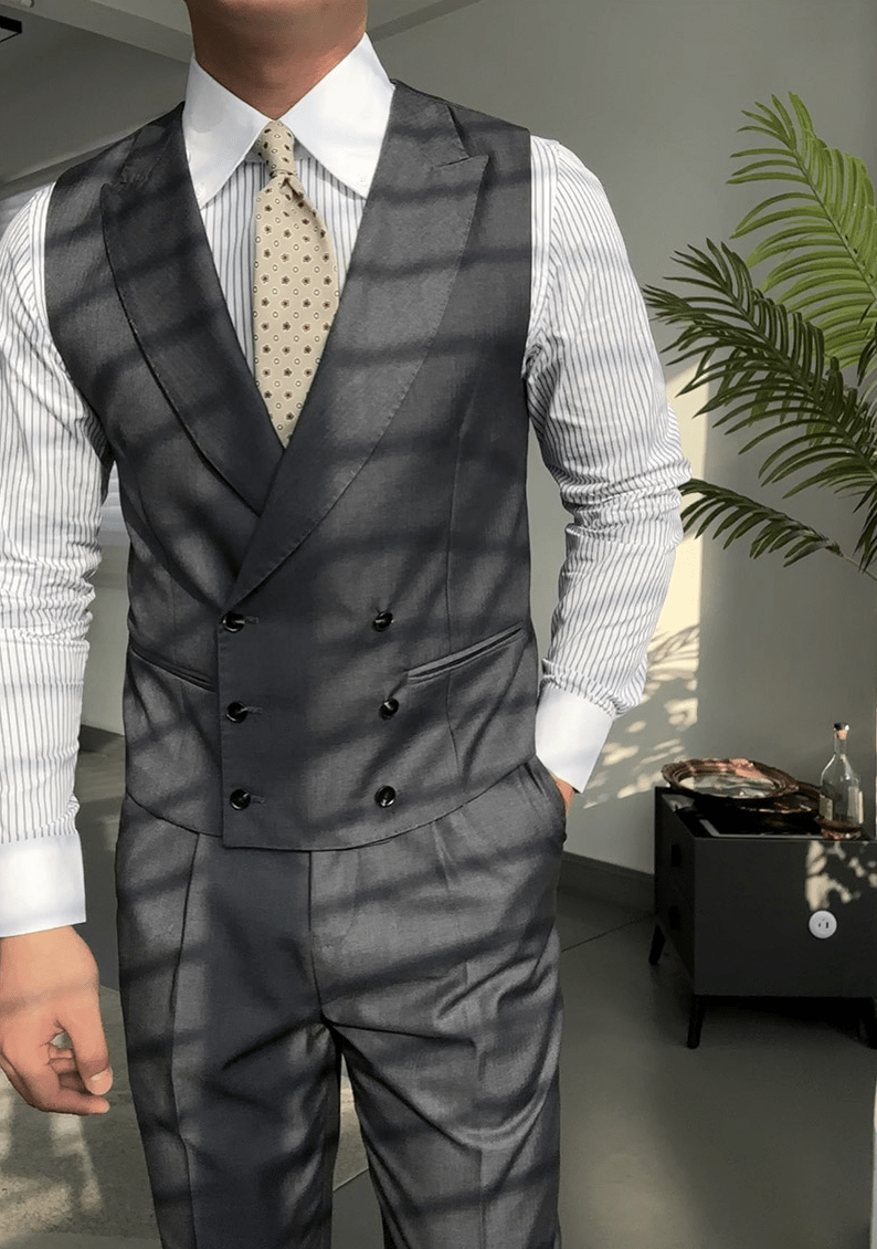 aesido Grey Business Casual Slim Fit Men's Vest