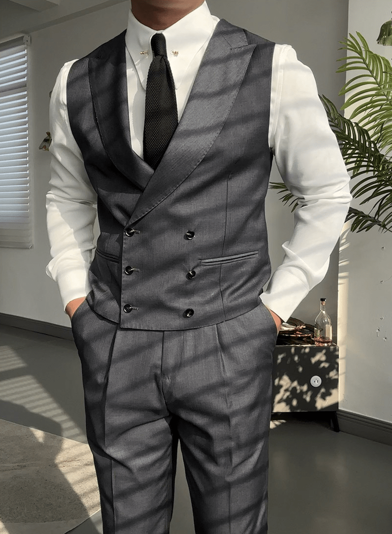 aesido Grey Business Casual Slim Fit Men's Vest