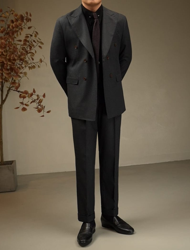 aesido Grey Double Breasted Men's Suit Business Banquet Wedding Groom Dress