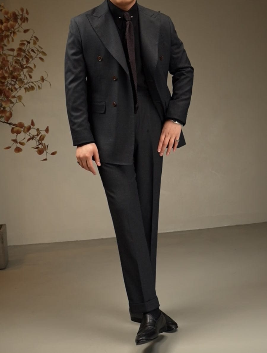 aesido Grey Double Breasted Men's Suit Business Banquet Wedding Groom Dress