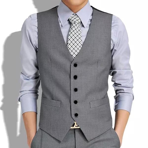 aesido Grey Men's V-Neck Single Breasted Suit Vest