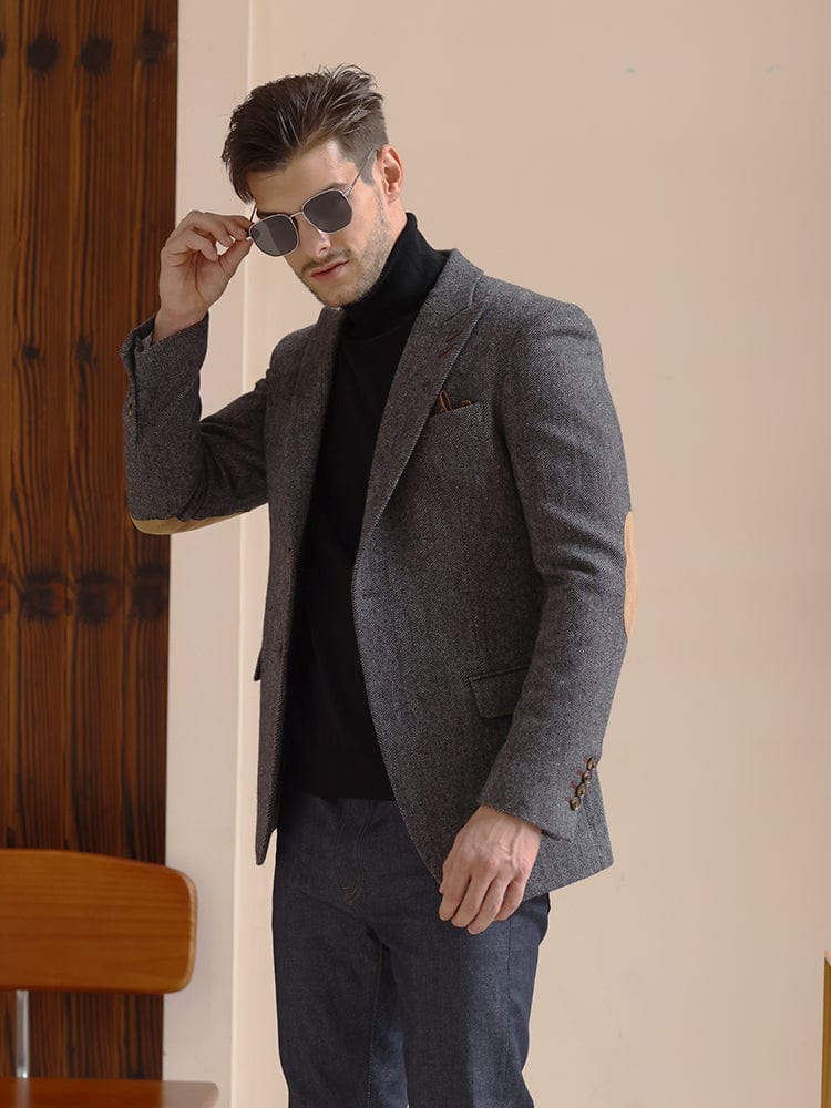 aesido Grey Retro Wool Slim Suit High-End Casual Woolen Men's Blazer