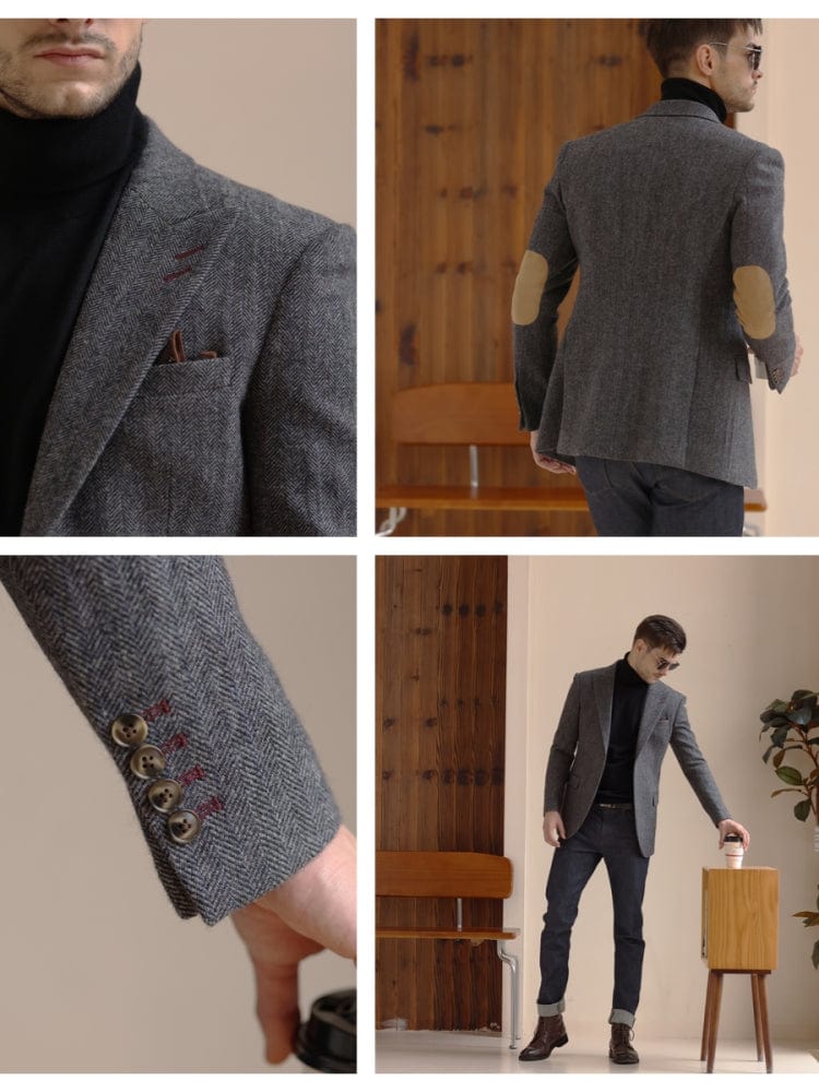 aesido Grey Retro Wool Slim Suit High-End Casual Woolen Men's Blazer