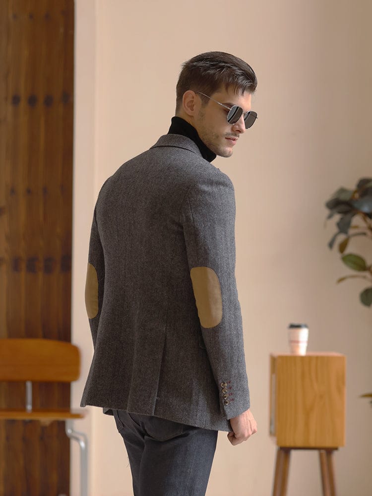 aesido Grey Retro Wool Slim Suit High-End Casual Woolen Men's Blazer