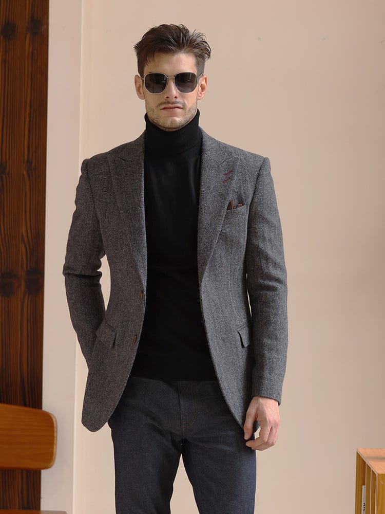 aesido Grey Retro Wool Slim Suit High-End Casual Woolen Men's Blazer