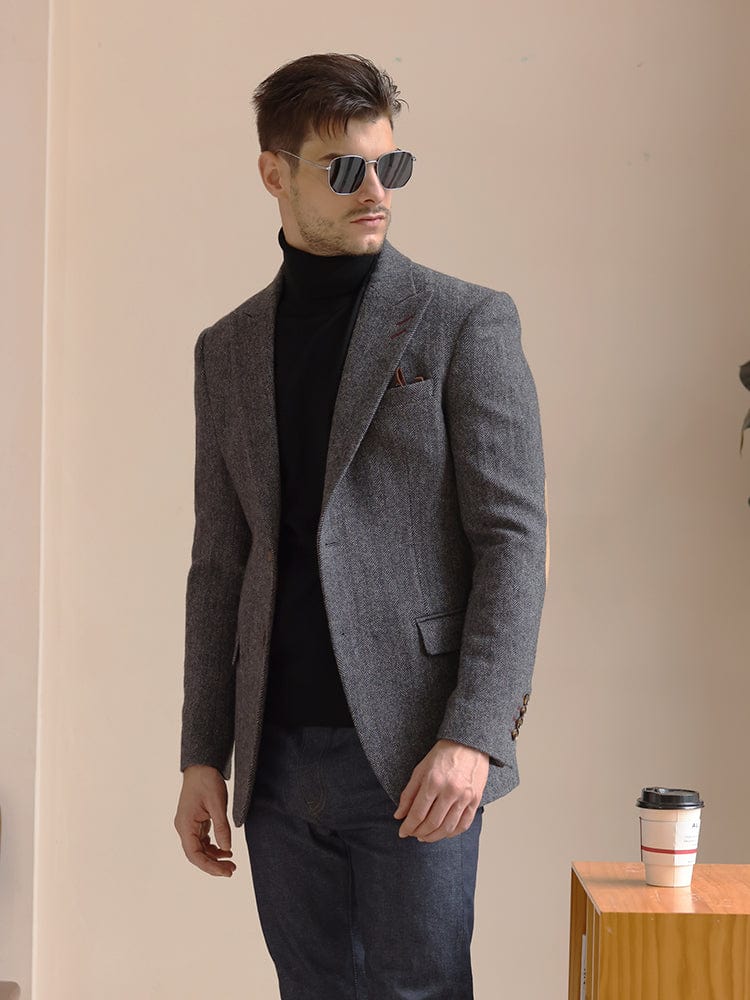 aesido Grey Retro Wool Slim Suit High-End Casual Woolen Men's Blazer