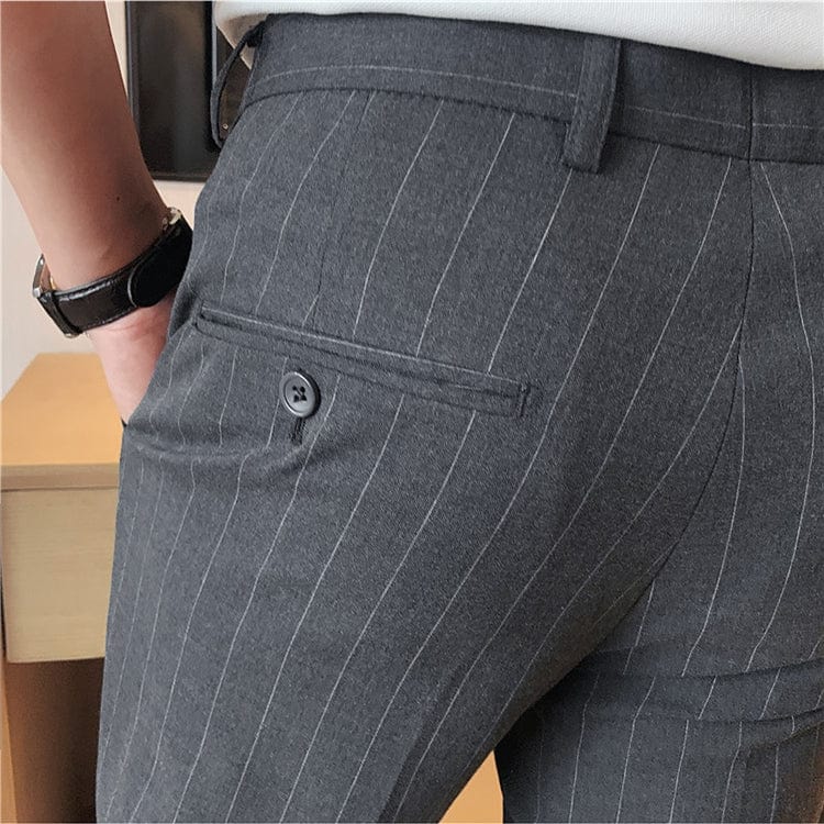 aesido Grey Striped Business Casual Slim Fit Men's Pants