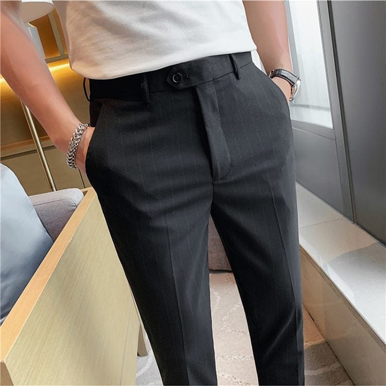 aesido Grey Striped Business Casual Slim Fit Men's Pants