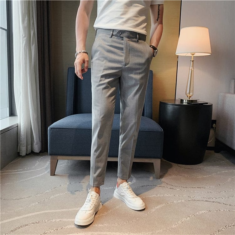 aesido Grey Striped Business Casual Slim Fit Men's Pants