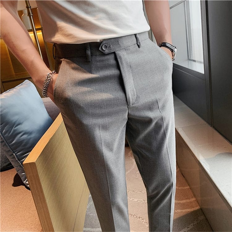 aesido Grey Striped Business Casual Slim Fit Men's Pants