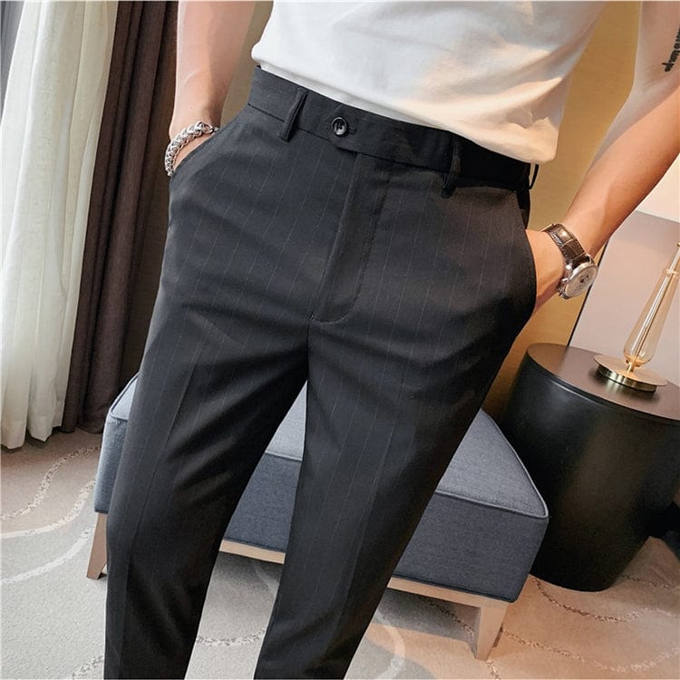 aesido Grey Striped Business Casual Slim Fit Men's Pants