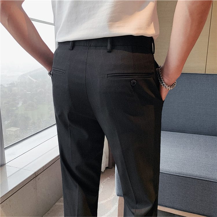 aesido Grey Striped Business Casual Slim Fit Men's Pants