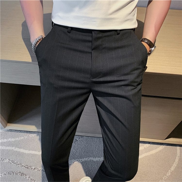 aesido Grey Striped Business Casual Slim Fit Men's Pants