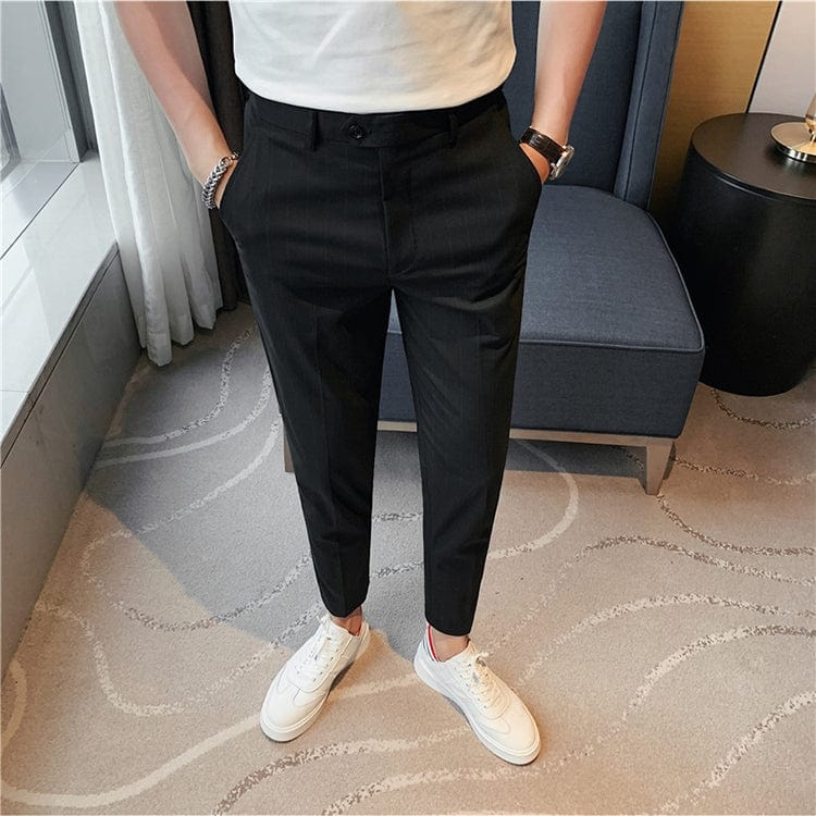 aesido Grey Striped Business Casual Slim Fit Men's Pants