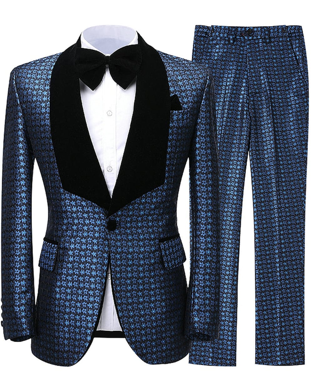 aesido Houndstooth 2 Pieces Mens Suit Shawl Lapel Tuxedos (Blazer+Pants)