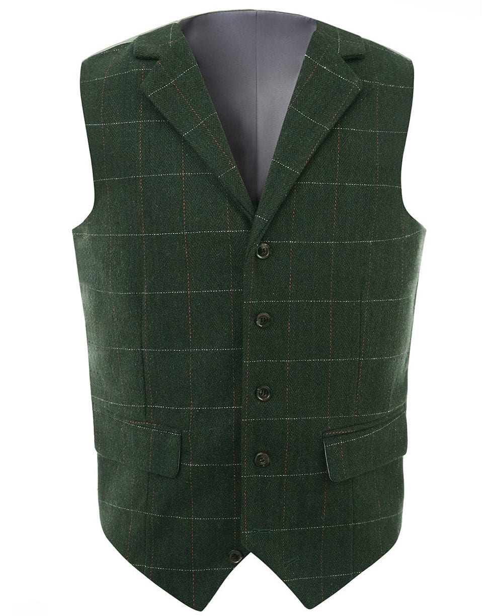 aesido Hunt Green Casual Men's Suit Vest Plaid Notch Lapel Waistcoat