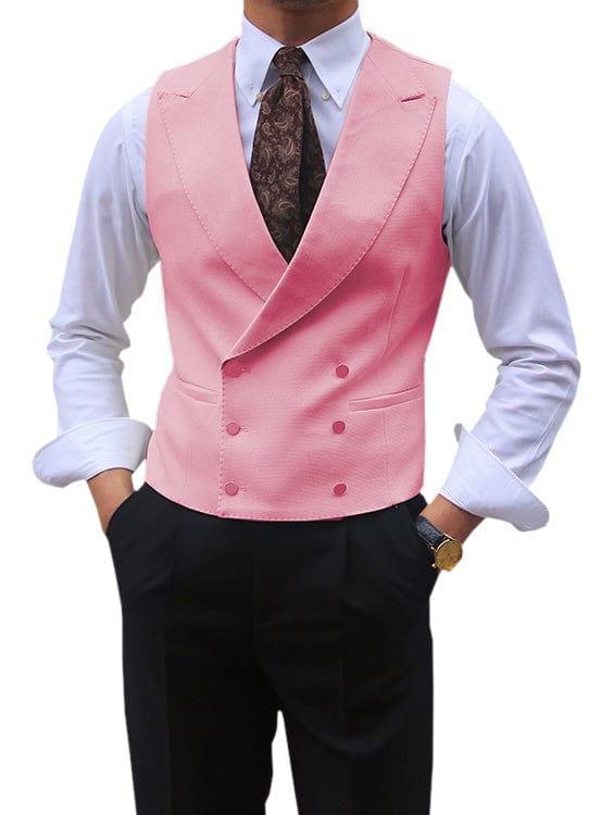 aesido Leisure Double Breasted Peak Lapel Men Waistcoat