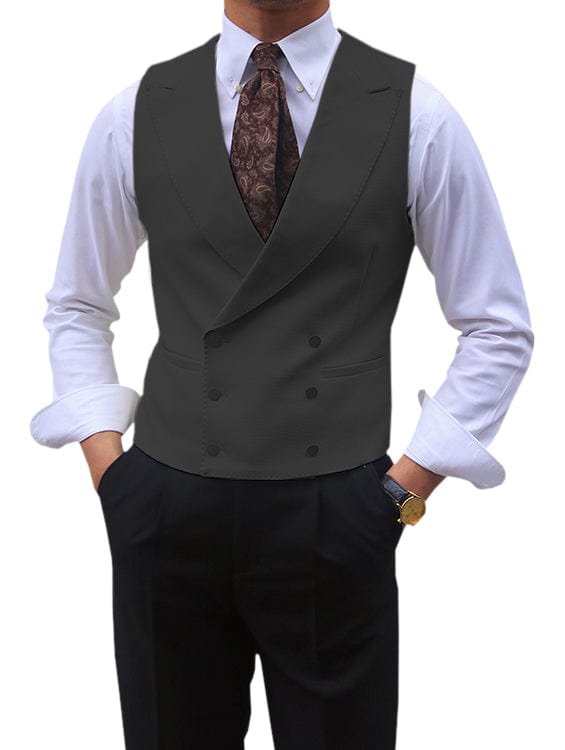 aesido Leisure Double Breasted Peak Lapel Men Waistcoat