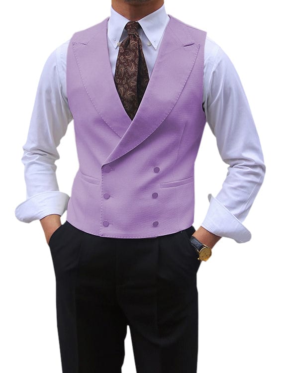 aesido Leisure Double Breasted Peak Lapel Men Waistcoat