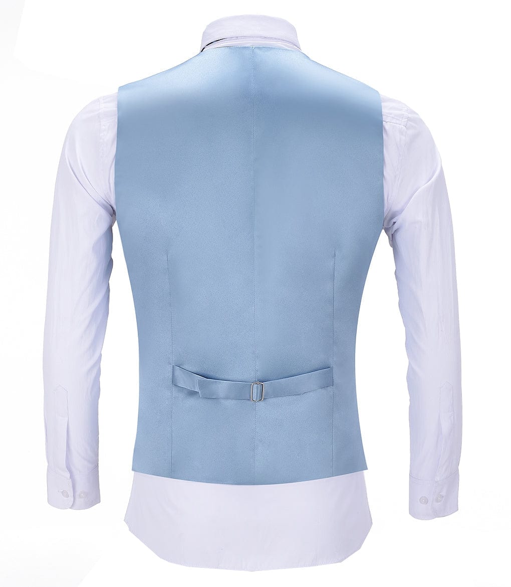 aesido Light Blue Herringbone V Neck Waistcoat