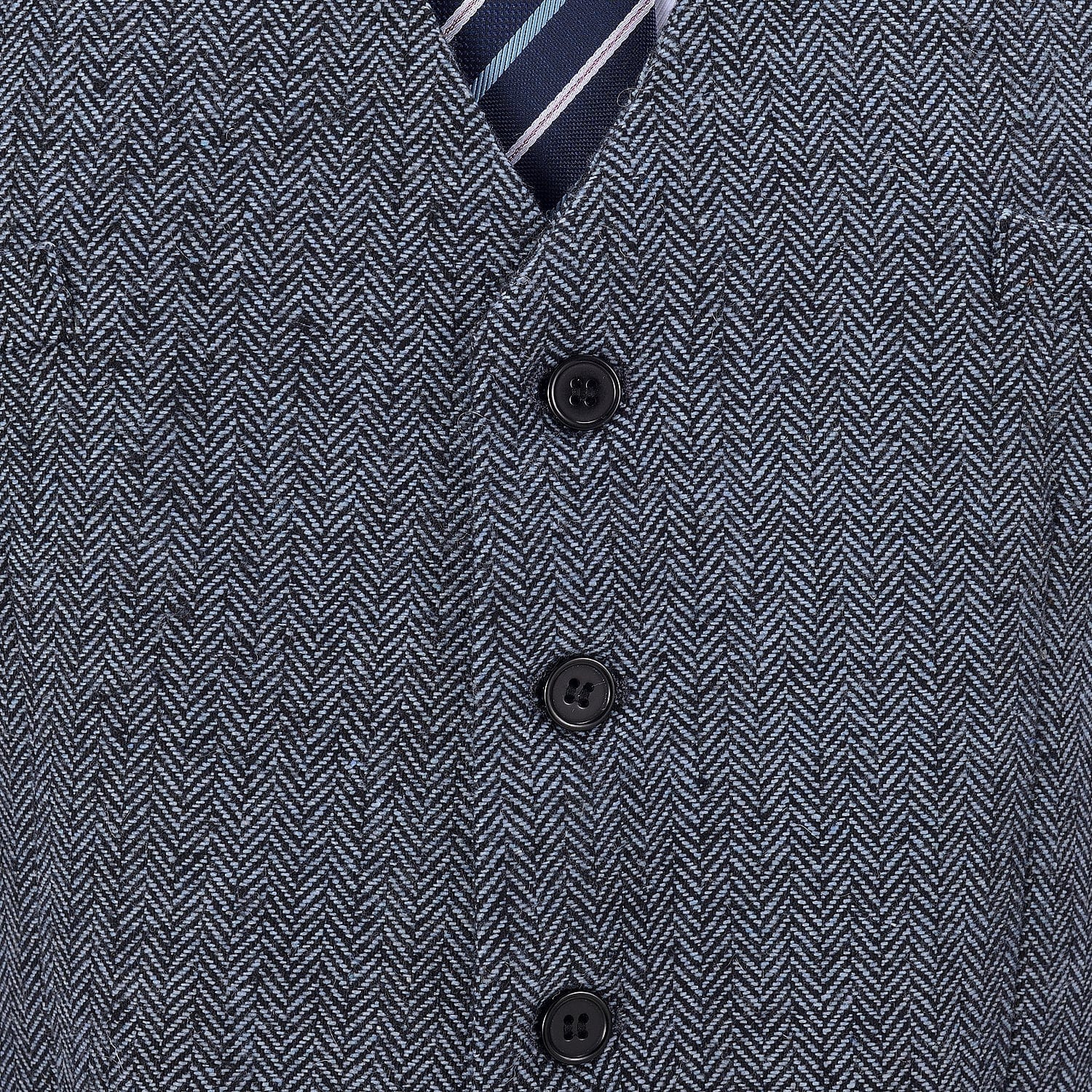 aesido Light Blue Herringbone V Neck Waistcoat