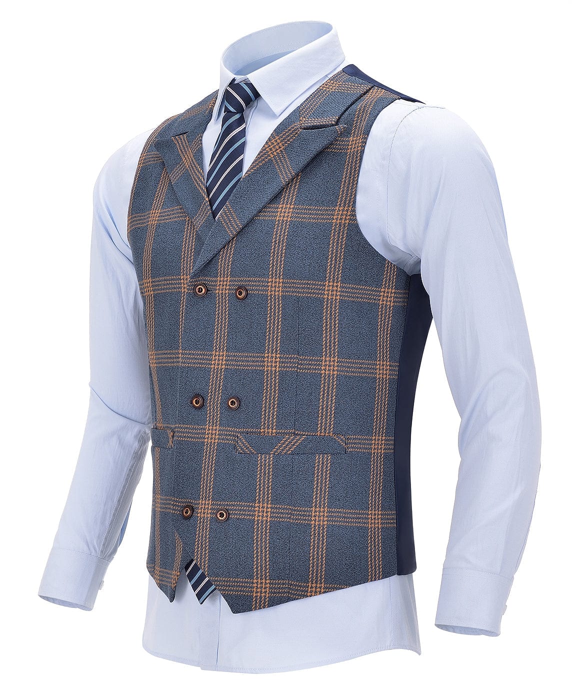 aesido Light Navy Plaid Peak Lapel Waistcoat Casual Slim Fit Suit Vest